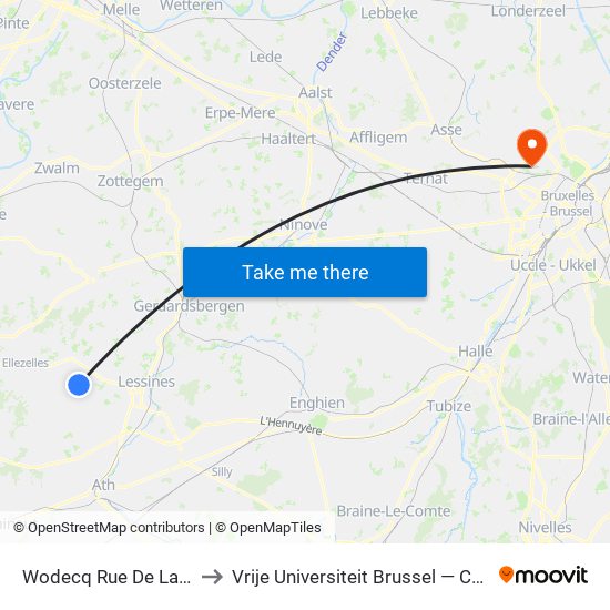 Wodecq Rue De Lahamaide to Vrije Universiteit Brussel — Campus Jette map