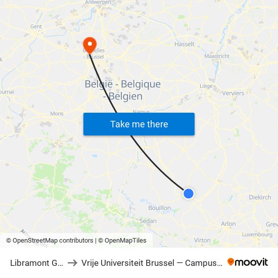 Libramont Gare to Vrije Universiteit Brussel — Campus Jette map