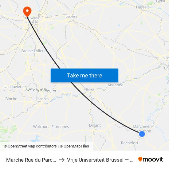 Marche Rue du Parc Industriel to Vrije Universiteit Brussel — Campus Jette map