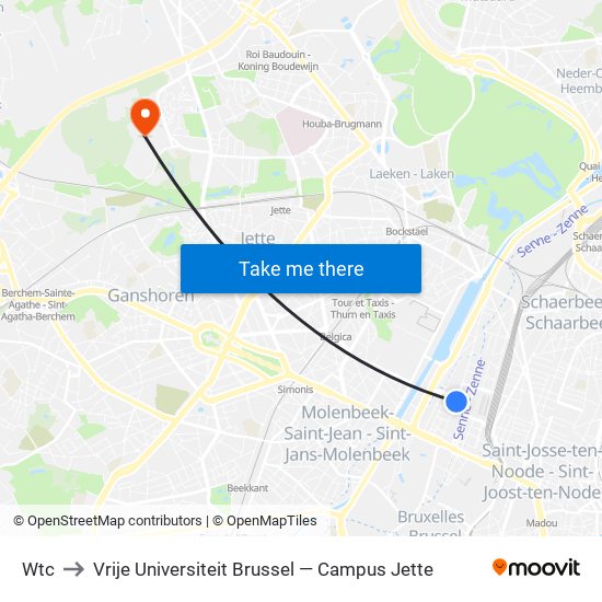 Wtc to Vrije Universiteit Brussel — Campus Jette map