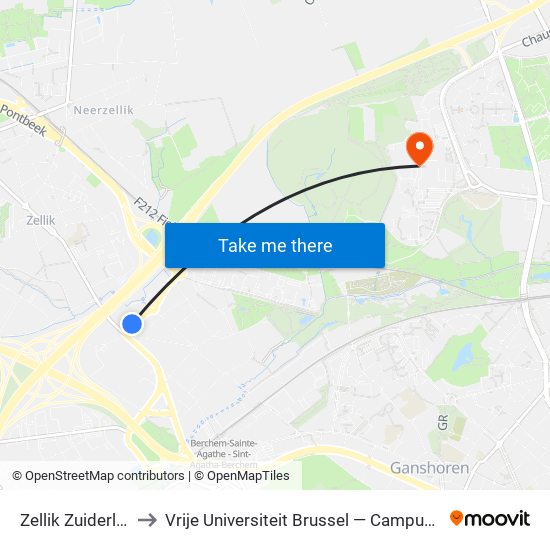 Zellik Zuiderlaan to Vrije Universiteit Brussel — Campus Jette map