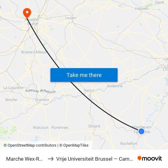 Marche Wex-Rocade to Vrije Universiteit Brussel — Campus Jette map