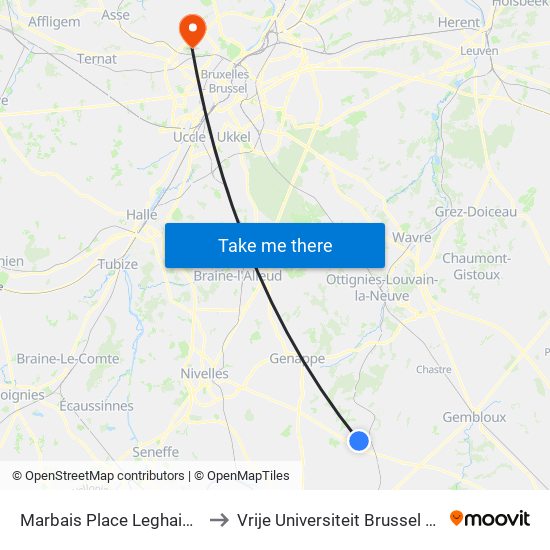 Marbais Place Leghain (Rue Jouerie) to Vrije Universiteit Brussel — Campus Jette map