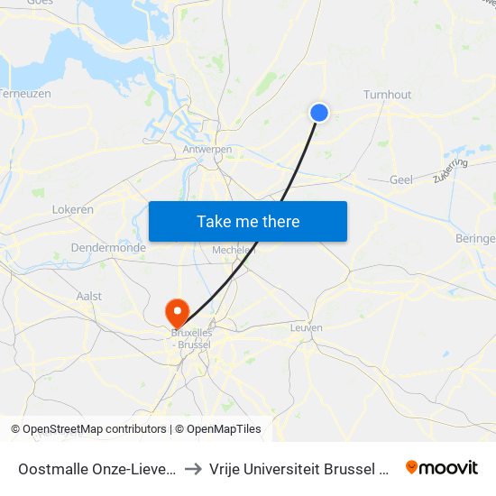 Oostmalle Onze-Lieve-Vrouwstraat to Vrije Universiteit Brussel — Campus Jette map