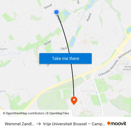 Wemmel Zandloper to Vrije Universiteit Brussel — Campus Jette map