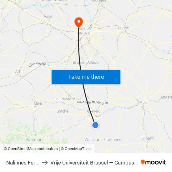 Nalinnes Ferrée to Vrije Universiteit Brussel — Campus Jette map