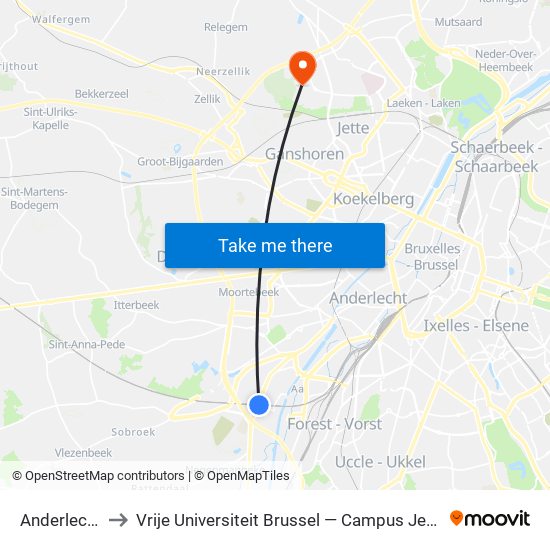 Anderlecht to Vrije Universiteit Brussel — Campus Jette map