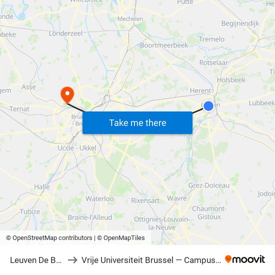 Leuven De Bruul to Vrije Universiteit Brussel — Campus Jette map