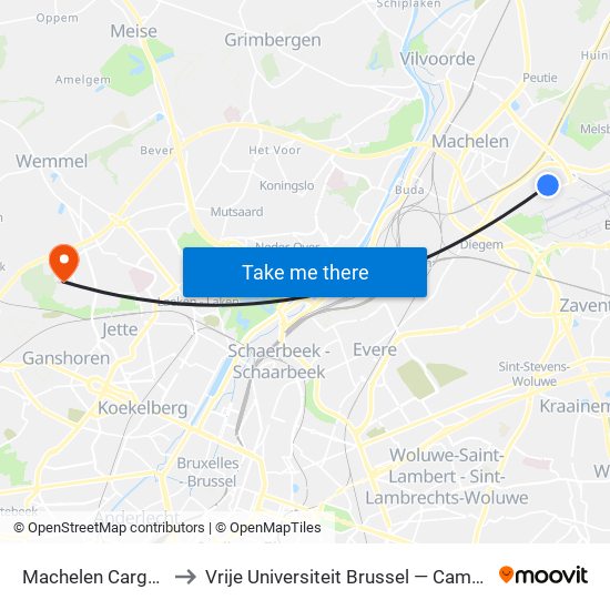 Machelen Cargo 706 to Vrije Universiteit Brussel — Campus Jette map