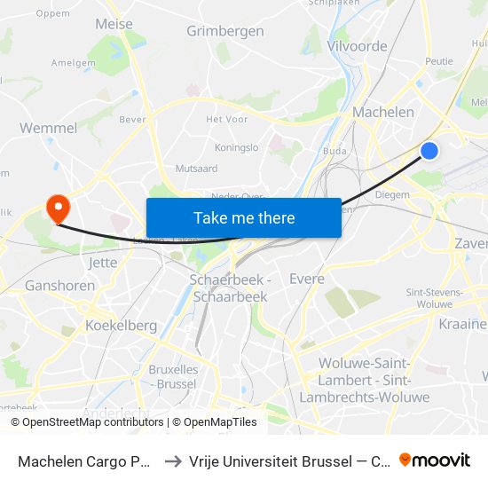 Machelen Cargo Post Noord to Vrije Universiteit Brussel — Campus Jette map