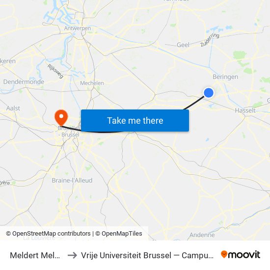 Meldert Melkerij to Vrije Universiteit Brussel — Campus Jette map