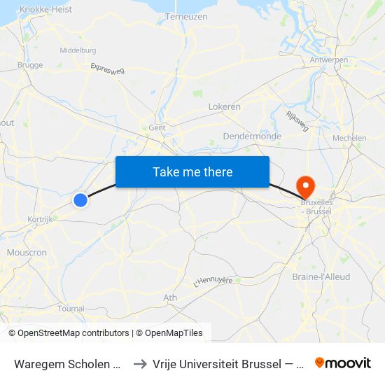 Waregem Scholen Westerlaan to Vrije Universiteit Brussel — Campus Jette map