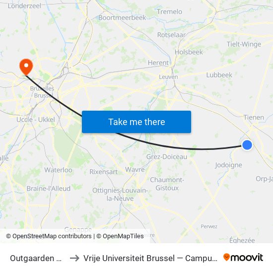 Outgaarden Kerk to Vrije Universiteit Brussel — Campus Jette map