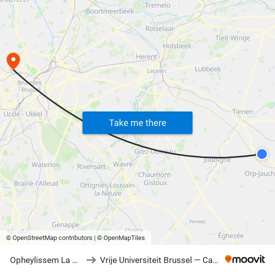 Opheylissem La Closière to Vrije Universiteit Brussel — Campus Jette map