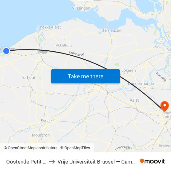 Oostende Petit Paris to Vrije Universiteit Brussel — Campus Jette map