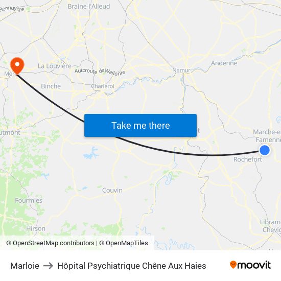 Marloie to Hôpital Psychiatrique Chêne Aux Haies map