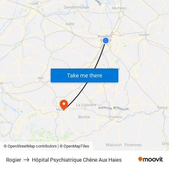 Rogier to Hôpital Psychiatrique Chêne Aux Haies map
