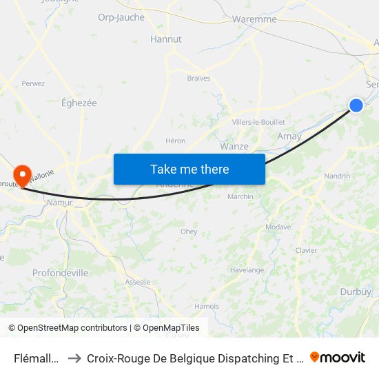 Flémalle-Haute to Croix-Rouge De Belgique Dispatching Et Département Des Secours map