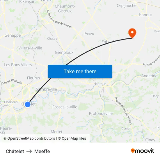 Châtelet to Meeffe map