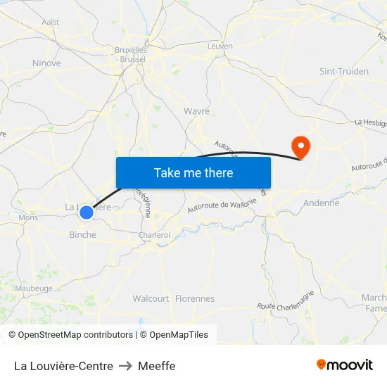 La Louvière-Centre to Meeffe map