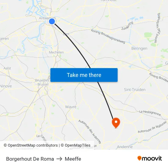 Borgerhout De Roma to Meeffe map