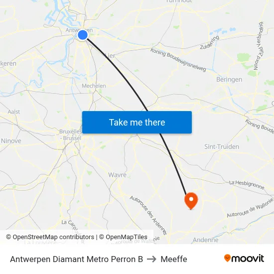 Antwerpen Diamant Metro Perron B to Meeffe map