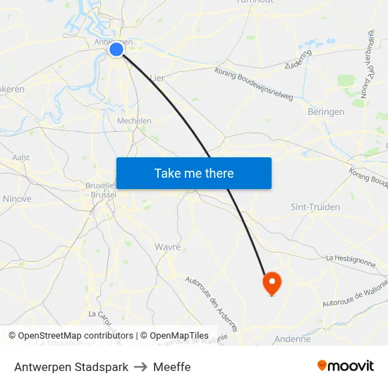 Antwerp City Park to Meeffe map