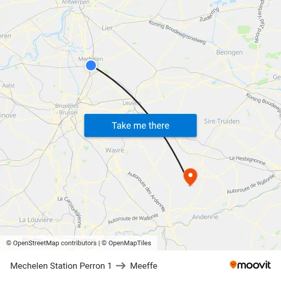 Mechelen Station Platform 1 to Meeffe map