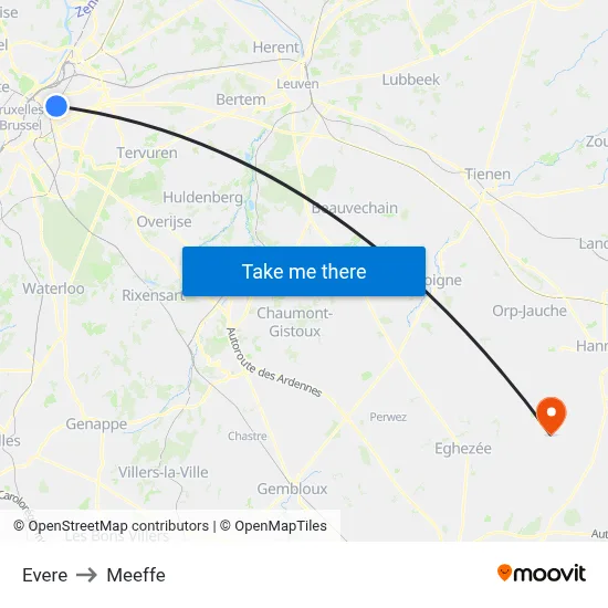 Evere to Meeffe map