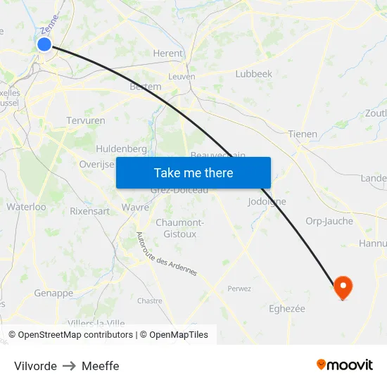 Vilvoorde to Meeffe map