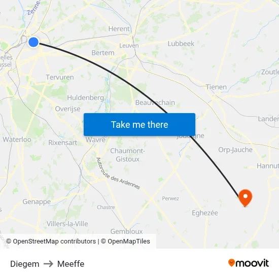 Diegem to Meeffe map