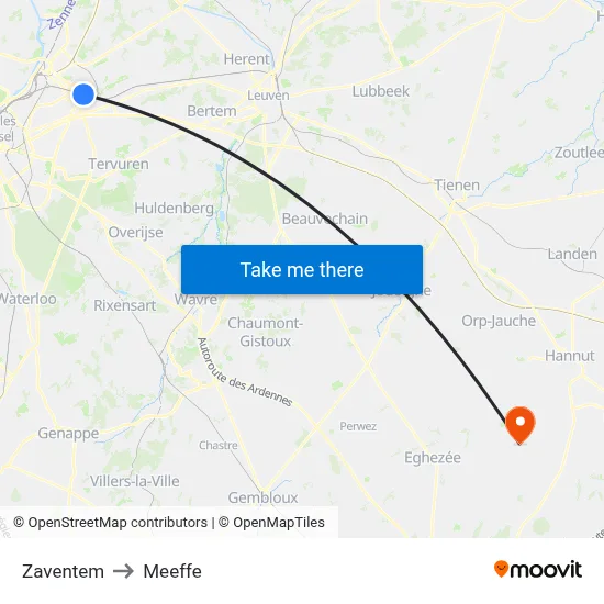 Zaventem to Meeffe map