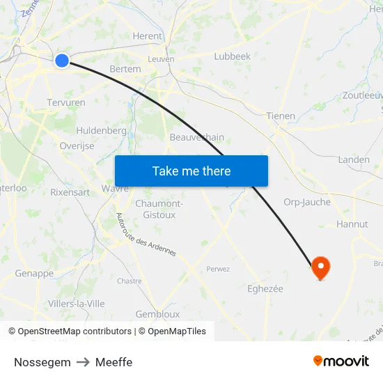 Nossegem to Meeffe map