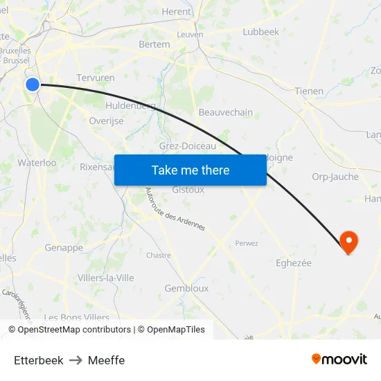 Etterbeek to Meeffe map