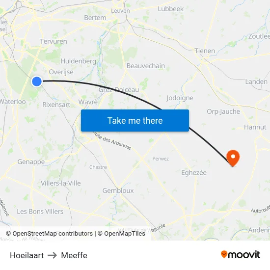 Hoeilaart to Meeffe map