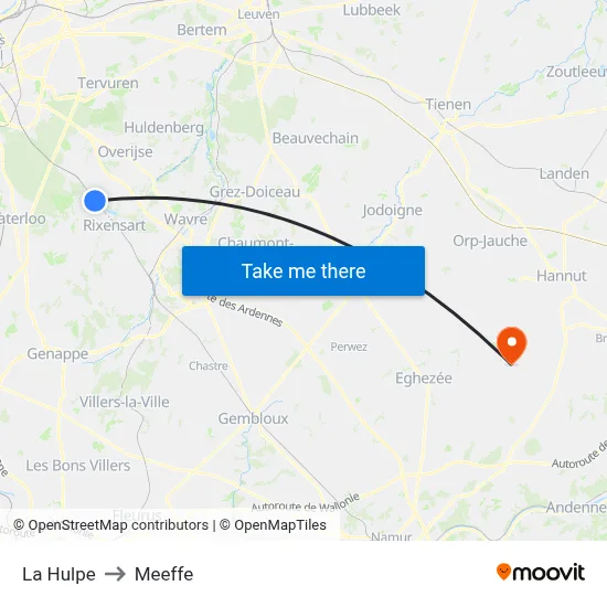 La Hulpe to Meeffe map