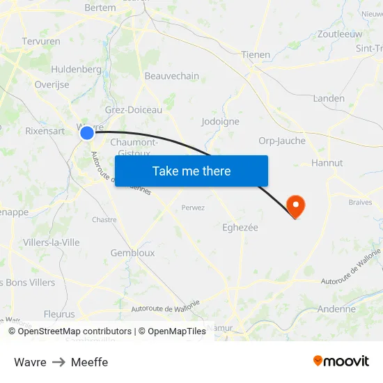 Wavre to Meeffe map
