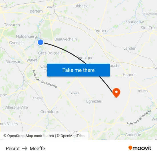 Pécrot to Meeffe map