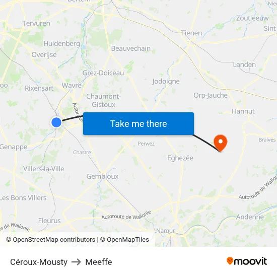 Céroux-Mousty to Meeffe map