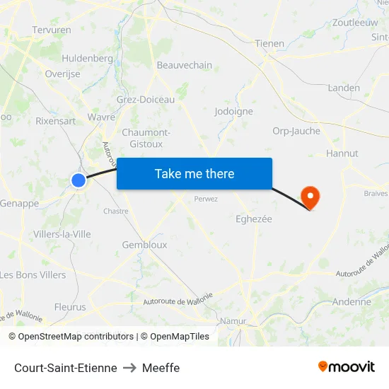 Court-Saint-Etienne to Meeffe map