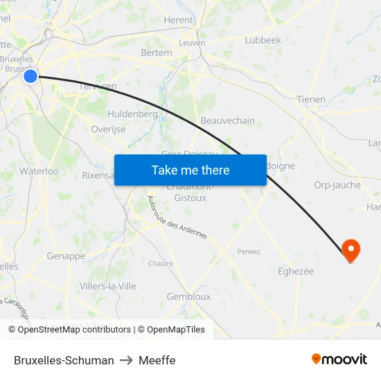 Bruxelles-Schuman to Meeffe map