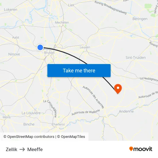 Zellik to Meeffe map