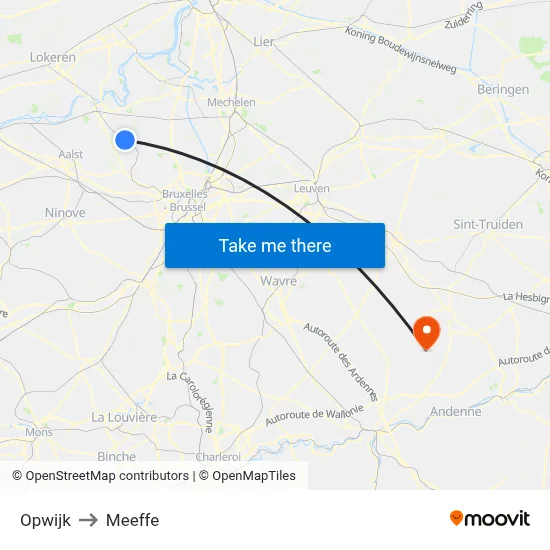 Opwijk to Meeffe map