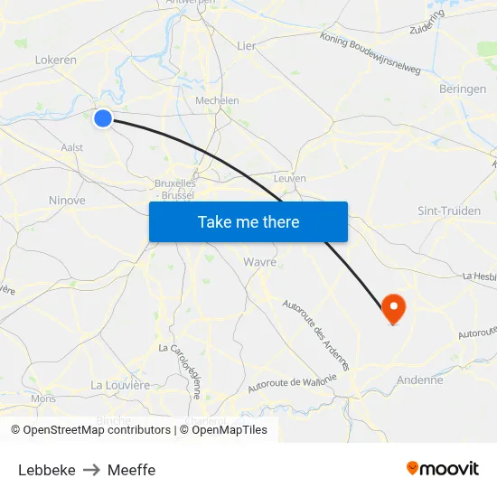 Lebbeke to Meeffe map