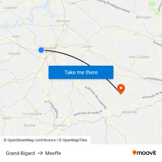 Grand-Bigard to Meeffe map