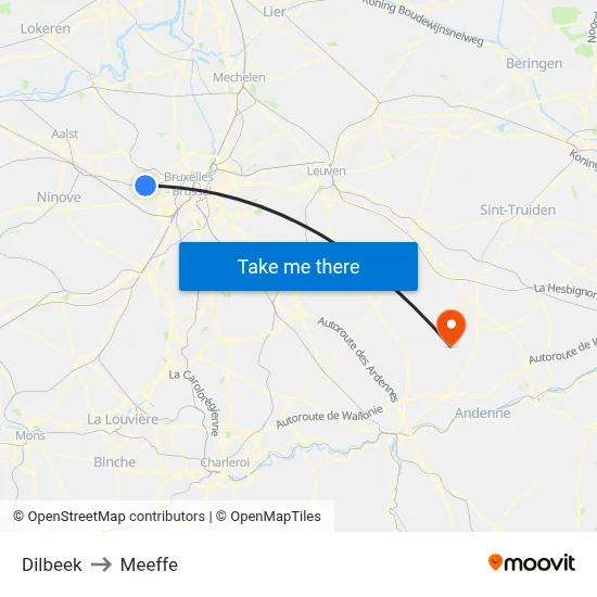 Dilbeek to Meeffe map