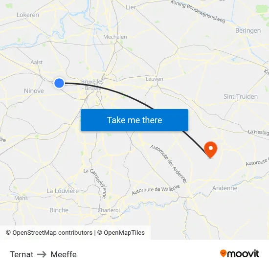 Ternat to Meeffe map