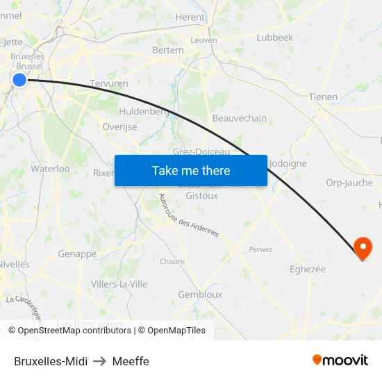 Bruxelles-Midi to Meeffe map