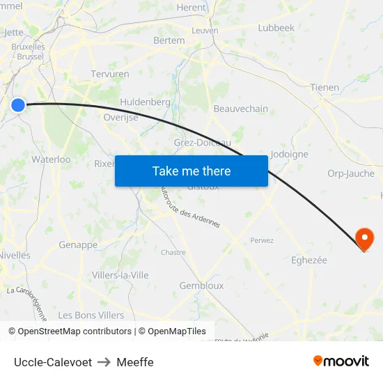 Uccle-Calevoet to Meeffe map