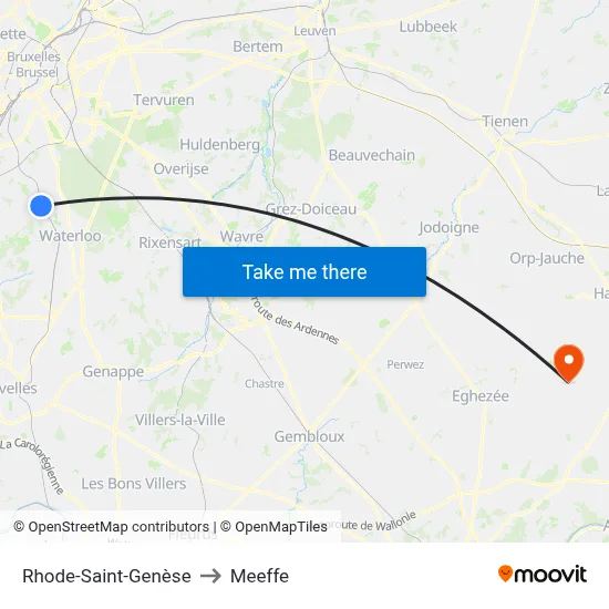 Rhode-Saint-Genese to Meeffe map